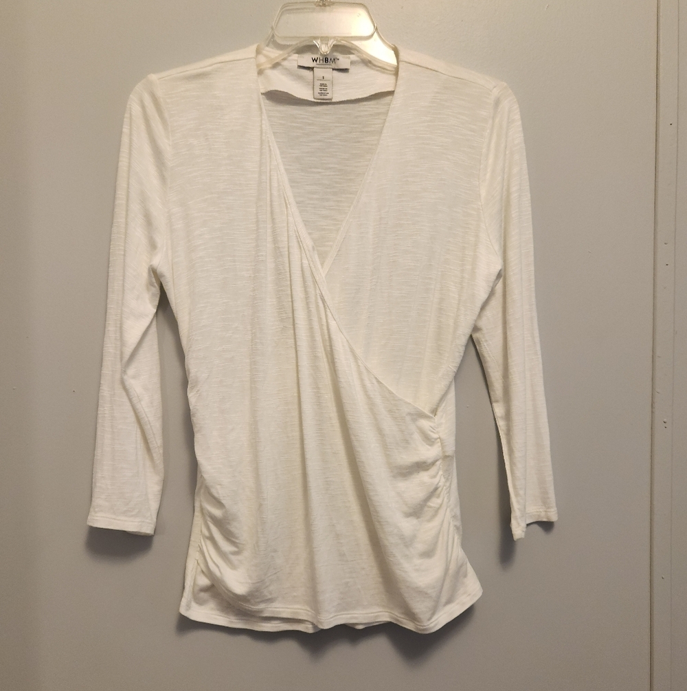 White House Black Market White Surplice Wrap Long-Sleeve Top Size Small